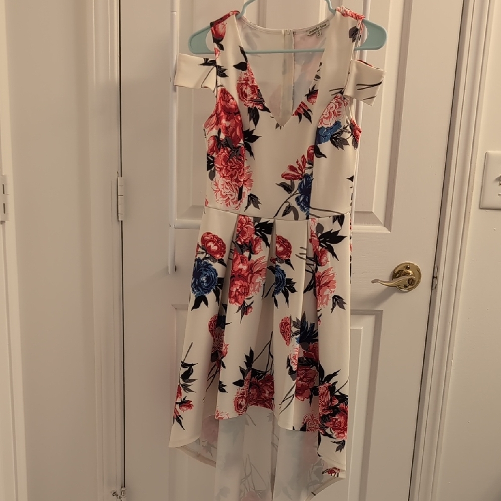 Charlotte Russe Floral Dress - Cream with Red and Blue
